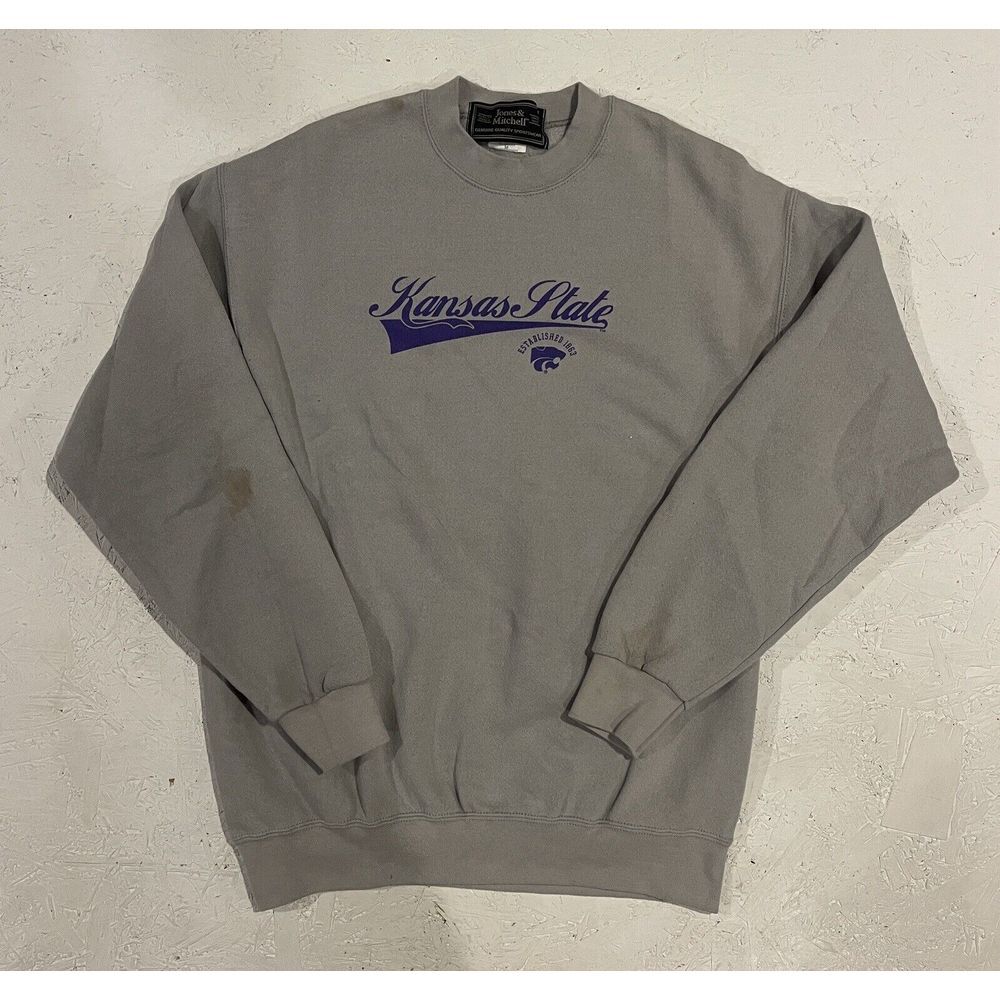 Vintage Kansas State Wildcats Sweatshirt Mens‎ M Gray Embroidered Jones Mitchell